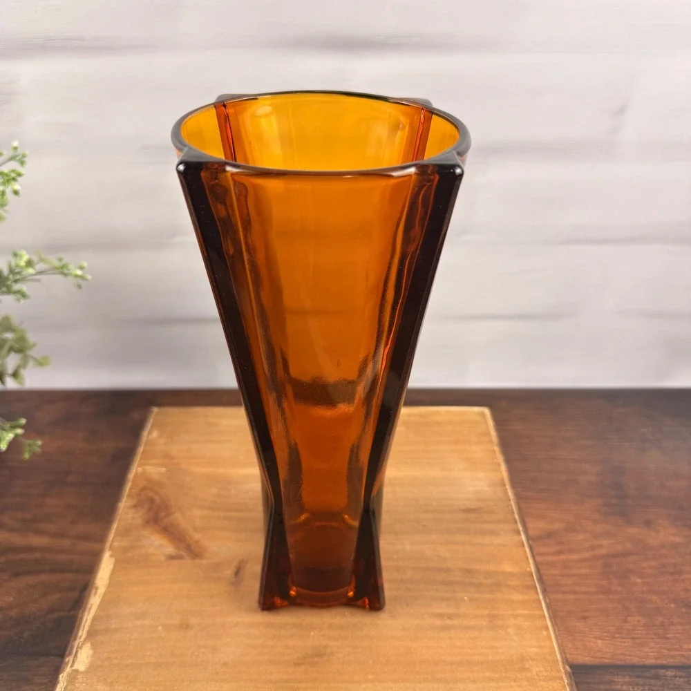Anchor Hocking Rocket Vase Amber Glass Mid Century Modern 9